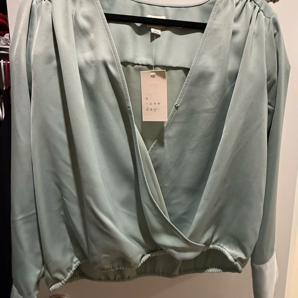 a new day Sage Green Wrap-Front Blouse